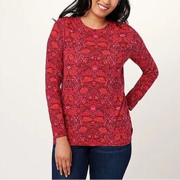Isaac Mizrahi Printed Crew-Neck Long-Sleeve Top - Picture 1 of 4